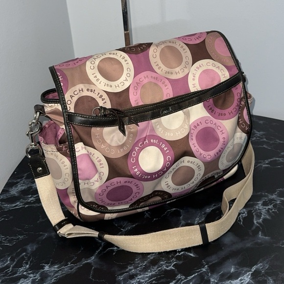 Coach Signature Snaphead F18377 Pink Multifunction Diaper Baby Messenger Bag Pad - Picture 13 of 16